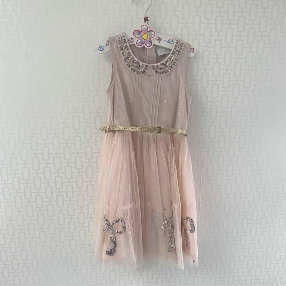 UK Next brand Tulle and Sequin Fancy Girl’s Dress in Light Peach colour, size 7